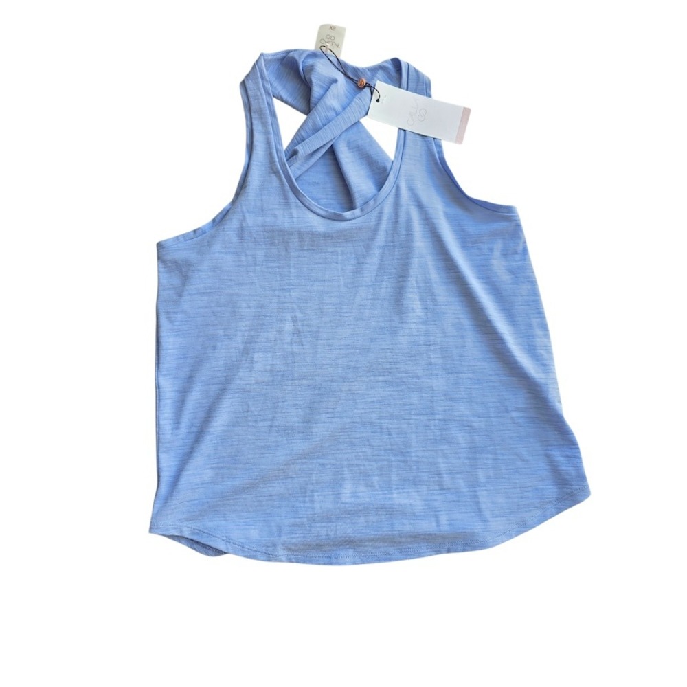 Calia Tank Top Womens XS Blue Twist Back Heathered Sleeveless Yoga Gym Shirt